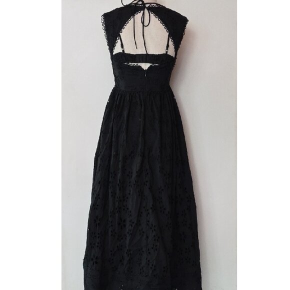 NEW FOR LOVE AND LEMONS NICOLA BLACK EYELET MIDI DRESS SIZE XS - Picture 10 of 13